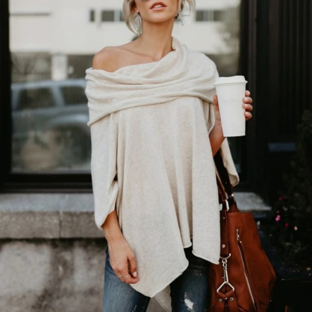 NEW Off Shoulder Sweater Loose Top T-Shirt Shirt - Picture 3 of 4